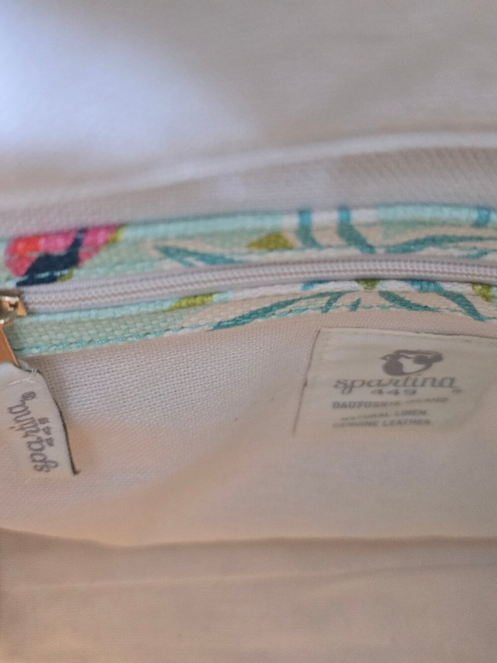 NWOT Spartina 449 Midsize Island Tote, Signature Linen & Leather - Picture 3 of 8